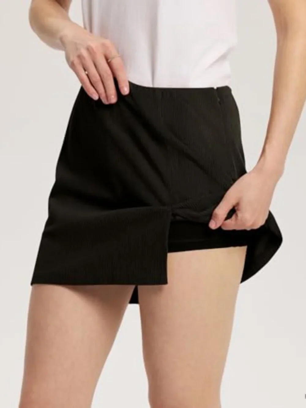 Women's Corduroy Mini Skort with Built-in Shorts, Low Rise Side Slit, Loose Fit